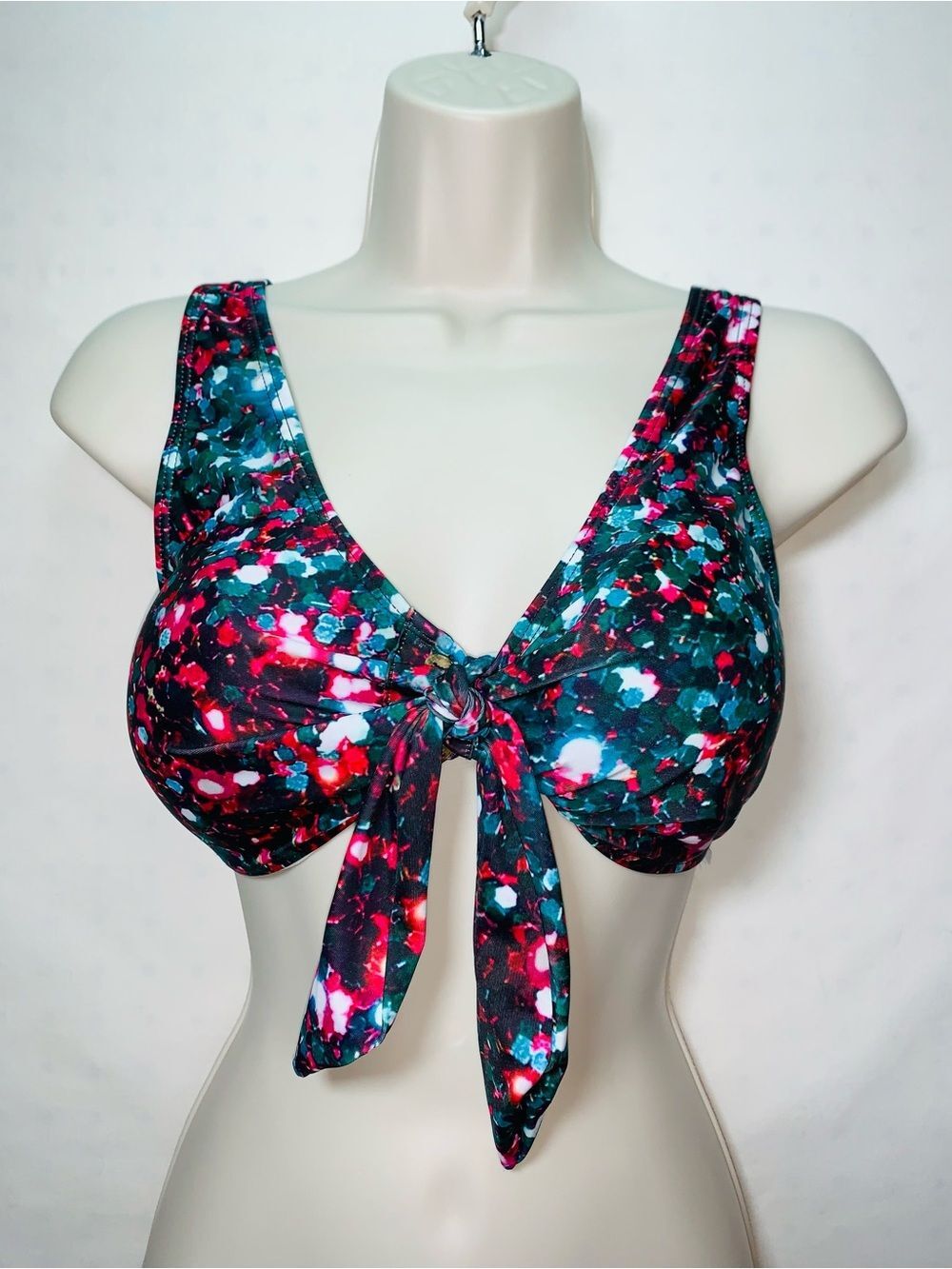 DRESSFO Confetti Print Front Tie Bikini Swim Top